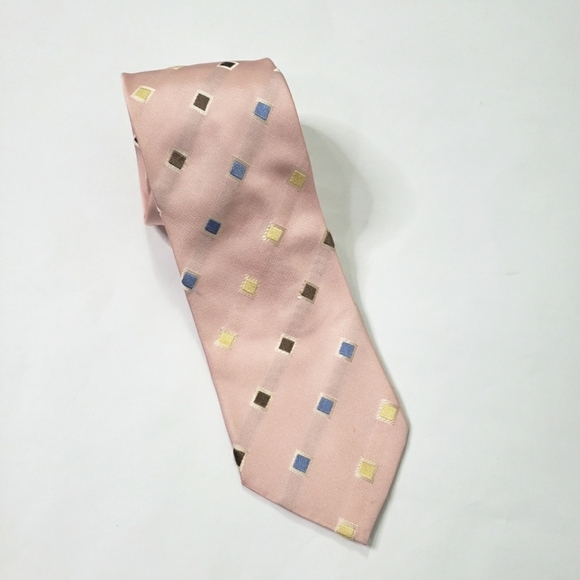 Allea Milano pink silk tie square pattern - Picture 1 of 5
